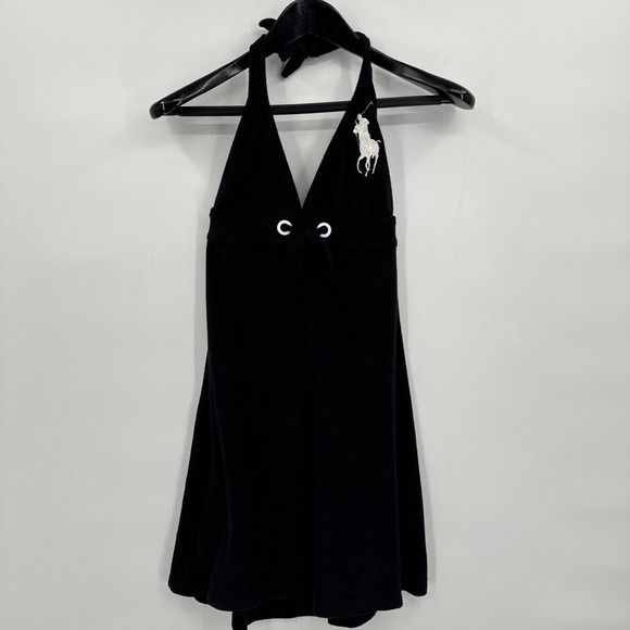 VTG Ralph Lauren Black Terry Halter Tennis Dress Cover Up Y2K Beach Club SZ M - Picture 10 of 10